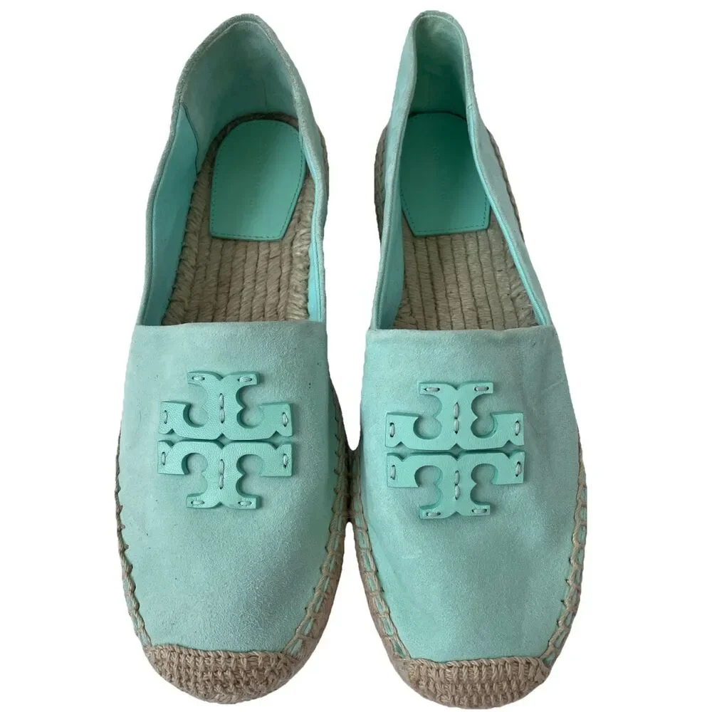 New Tory Burch Everly Platform Espadrille - Sea Bubble Suede Size 10